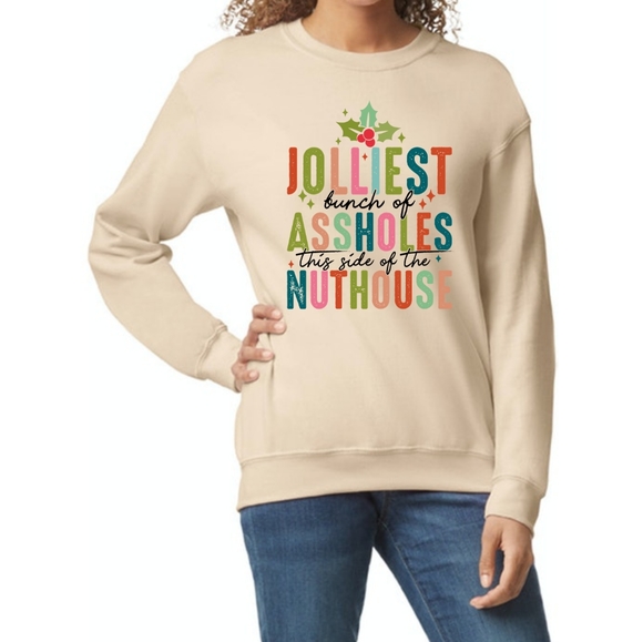 Jolliest Bunch of Assh*les Beige Pullover Crewneck Sweatshirt - Picture 2 of 4